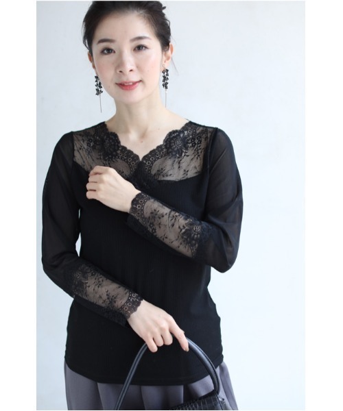 cawaii（カワイイ）の「肌見せ卒業世代の長袖レースインナートップス（Tシャツ/カットソー・レディース・ブラック/ホワイト・M/XL）」の7枚目の写真