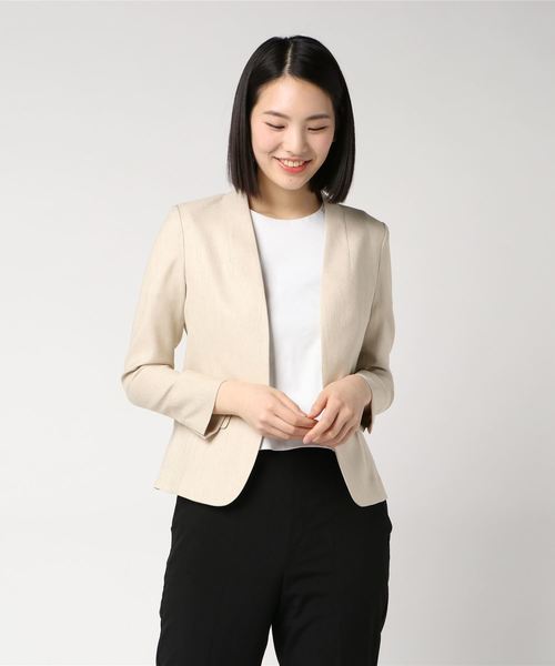 JETSET SOLO PLUS (ジェットセットソロプラス)の「リネンタッチツイルVカラージャケット【セットアップ対応商品】(ノーカラージャケット・レディース・ネイビー/レンガ/ベージュ・40/38/36)」の2枚目の写真