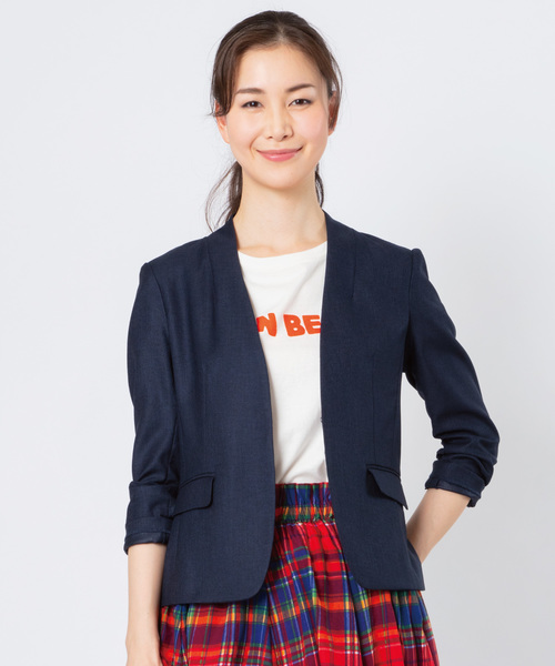 JETSET SOLO PLUS (ジェットセットソロプラス)の「リネンタッチツイルVカラージャケット【セットアップ対応商品】(ノーカラージャケット・レディース・ネイビー/レンガ/ベージュ・40/38/36)」の7枚目の写真