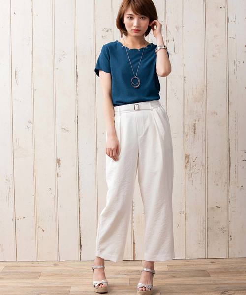 BELLUNA PLUS（ベルーナ）の「ビジュー付スカラップデザインプルオーバー（Tシャツ/カットソー・レディース・ネイビー/ブルー/イエロー系その他/レッド系その他・MEDIUM/LARGE/X-LARGE）」の8枚目の写真
