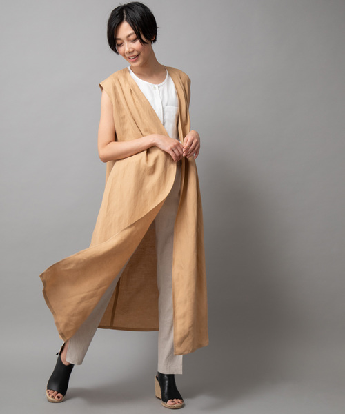 Munich（ミューニック）の「【2way】リネンレーヨンカシュクールワンピース/ロングジレ（ワンピース・レディース・ブラック/ベージュ/レッド/カーキ・FREE）」の3枚目の写真