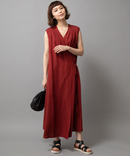 Munich（ミューニック）の「【2way】リネンレーヨンカシュクールワンピース/ロングジレ（ワンピース・レディース・ブラック/ベージュ/レッド/カーキ・FREE）」の14枚目の写真