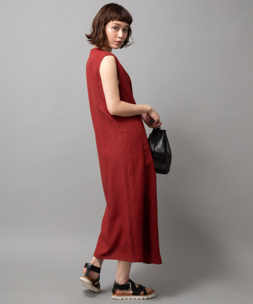 Munich（ミューニック）の「【2way】リネンレーヨンカシュクールワンピース/ロングジレ（ワンピース・レディース・ブラック/ベージュ/レッド/カーキ・FREE）」の11枚目の写真