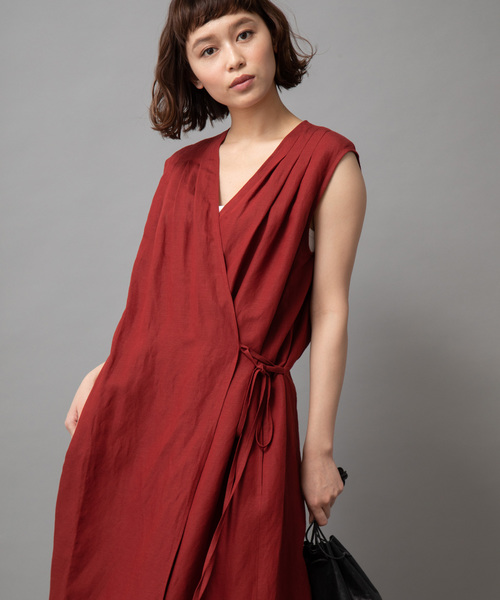 Munich（ミューニック）の「【2way】リネンレーヨンカシュクールワンピース/ロングジレ（ワンピース・レディース・ブラック/ベージュ/レッド/カーキ・FREE）」の20枚目の写真