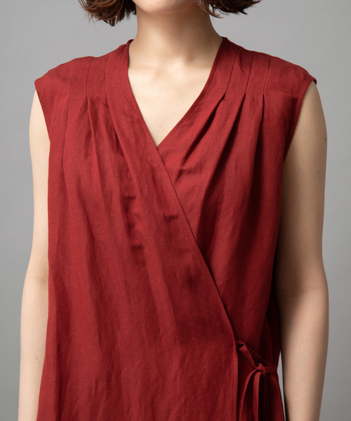 Munich（ミューニック）の「【2way】リネンレーヨンカシュクールワンピース/ロングジレ（ワンピース・レディース・ブラック/ベージュ/レッド/カーキ・FREE）」の17枚目の写真
