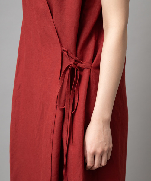 Munich（ミューニック）の「【2way】リネンレーヨンカシュクールワンピース/ロングジレ（ワンピース・レディース・ブラック/ベージュ/レッド/カーキ・FREE）」の15枚目の写真