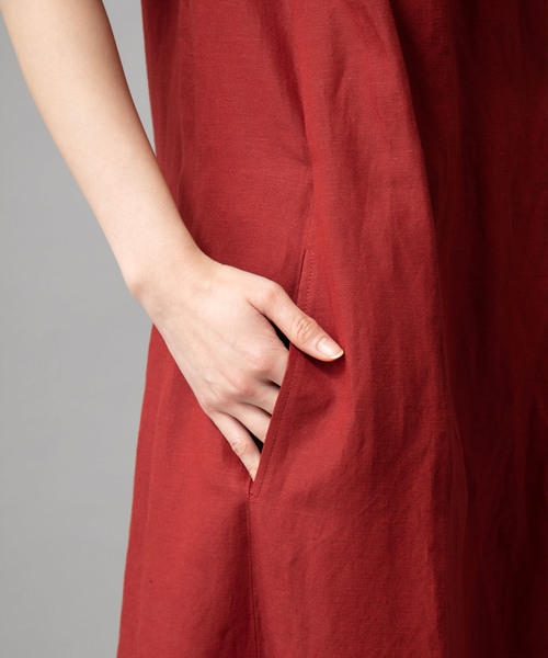 Munich（ミューニック）の「【2way】リネンレーヨンカシュクールワンピース/ロングジレ（ワンピース・レディース・ブラック/ベージュ/レッド/カーキ・FREE）」の6枚目の写真