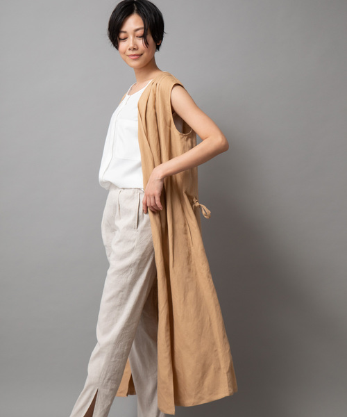 Munich（ミューニック）の「【2way】リネンレーヨンカシュクールワンピース/ロングジレ（ワンピース・レディース・ブラック/ベージュ/レッド/カーキ・FREE）」の7枚目の写真