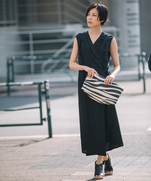 Munich（ミューニック）の「【2way】リネンレーヨンカシュクールワンピース/ロングジレ（ワンピース・レディース・ブラック/ベージュ/レッド/カーキ・FREE）」の10枚目の写真