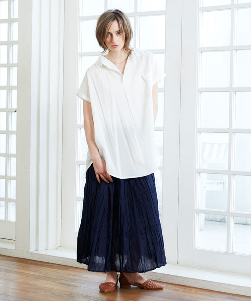 Chaco closet（チャコ クローゼット）の「インド綿キャンブリック フレンチスリーブ スキッパーシャツ（シャツ/ブラウス・レディース・ブルー系その他/チャコールグレー/ホワイト系その他/ブラウン系その他/オフホワイト/グリーン・M）」の8枚目の写真