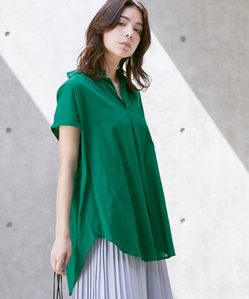 Chaco closet（チャコ クローゼット）の「インド綿キャンブリック フレンチスリーブ スキッパーシャツ（シャツ/ブラウス・レディース・ブルー系その他/チャコールグレー/ホワイト系その他/ブラウン系その他/オフホワイト/グリーン・M）」の14枚目の写真