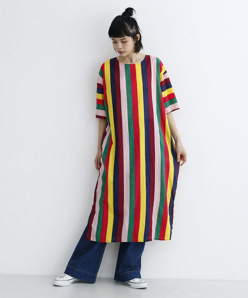 merlot(メルロー)の「マルチストライプワンピース1862(ワンピース)」|ネイビー