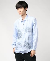 291295＝HOMME（ニーキューイチニーキューゴーオム）の「【LOST IN ALBION】　プリントリネンシャツ　サックス（シャツ/ブラウス）」