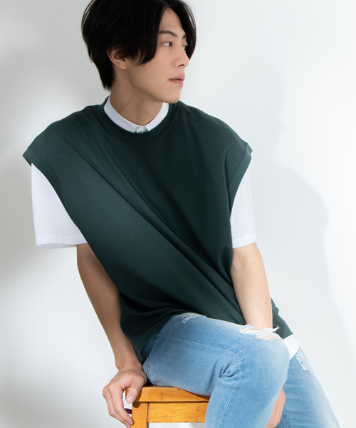 WEGO（ウィゴー）の「WEGO/カノコクルーネックベスト（ベスト・メンズ・ダークグリーン/ベージュ/ブラック/ダークオレンジ・MEDIUM/LARGE）」の3枚目の写真