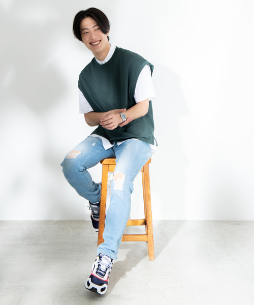 WEGO（ウィゴー）の「WEGO/カノコクルーネックベスト（ベスト・メンズ・ダークグリーン/ベージュ/ブラック/ダークオレンジ・MEDIUM/LARGE）」の13枚目の写真