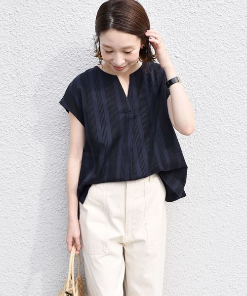 SHIPS(シップス)の「リップルスキッパープルオーバー◇(Tシャツ/カットソー)」|ネイビー
