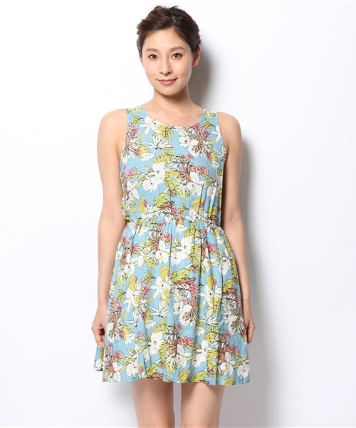 DISCOAT(ディスコート)の「【Discoat】ボタニカルPtワンピース(ワンピース・レディース・ライトブルー/オフホワイト・フリ-)」の3枚目の写真