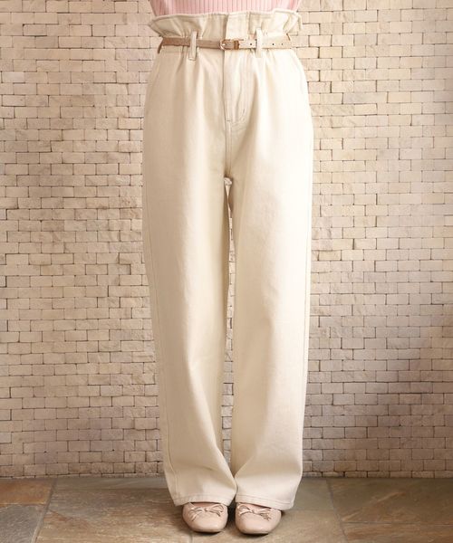 one after another NICE CLAUP（ワンアフターアナザーナイスクラップ）の「べっ甲ベルト付 デニムテーパードパンツ（デニムパンツ・レディース・アイボリー/ブラック/ネイビー/サックスブルー・SMALL/MEDIUM）」の2枚目の写真