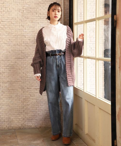 one after another NICE CLAUP（ワンアフターアナザーナイスクラップ）の「べっ甲ベルト付 デニムテーパードパンツ（デニムパンツ・レディース・アイボリー/ブラック/ネイビー/サックスブルー・SMALL/MEDIUM）」の7枚目の写真