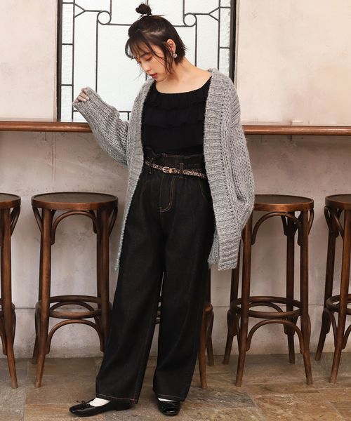 one after another NICE CLAUP（ワンアフターアナザーナイスクラップ）の「べっ甲ベルト付 デニムテーパードパンツ（デニムパンツ・レディース・アイボリー/ブラック/ネイビー/サックスブルー・SMALL/MEDIUM）」の6枚目の写真