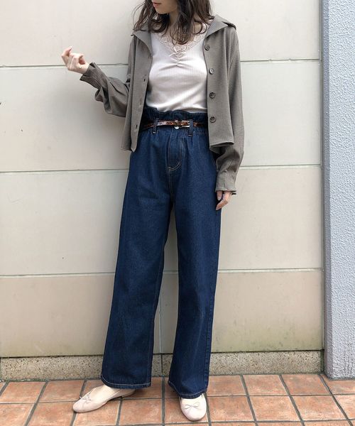 one after another NICE CLAUP（ワンアフターアナザーナイスクラップ）の「べっ甲ベルト付 デニムテーパードパンツ（デニムパンツ・レディース・アイボリー/ブラック/ネイビー/サックスブルー・SMALL/MEDIUM）」の12枚目の写真