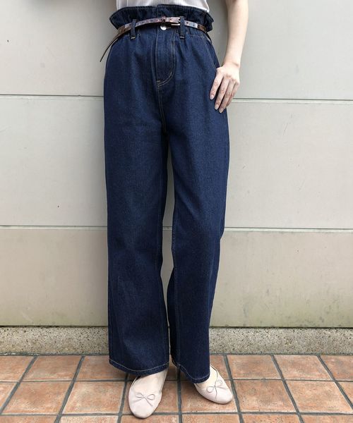 one after another NICE CLAUP（ワンアフターアナザーナイスクラップ）の「べっ甲ベルト付 デニムテーパードパンツ（デニムパンツ・レディース・アイボリー/ブラック/ネイビー/サックスブルー・SMALL/MEDIUM）」の19枚目の写真