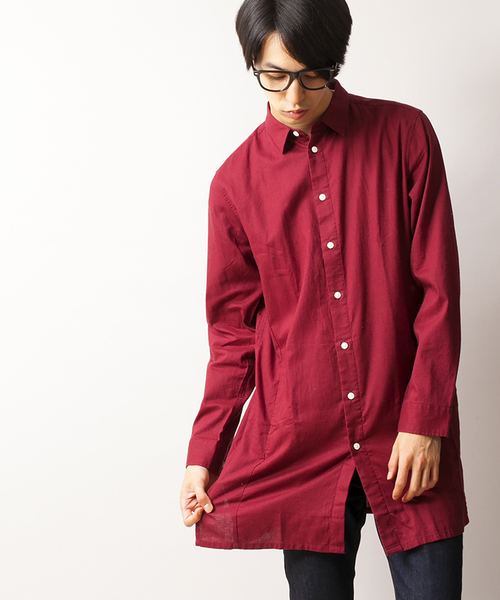 WEGO(ウィゴー)の「WEGO/リネンブレンドロングシャツ(シャツ/ブラウス・メンズ・ブラック/ネイビー/ワイン・MEDIUM/LARGE)」の3枚目の写真