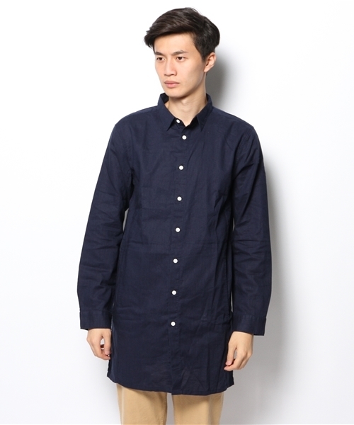 WEGO(ウィゴー)の「WEGO/リネンブレンドロングシャツ(シャツ/ブラウス・メンズ・ブラック/ネイビー/ワイン・MEDIUM/LARGE)」の8枚目の写真