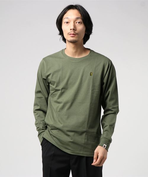 A BATHING APE(アベイシングエイプ)の「APE HEAD ONE POINT LONG SLEEVE TEE M(Tシャツ/カットソー)」|オリーブ
