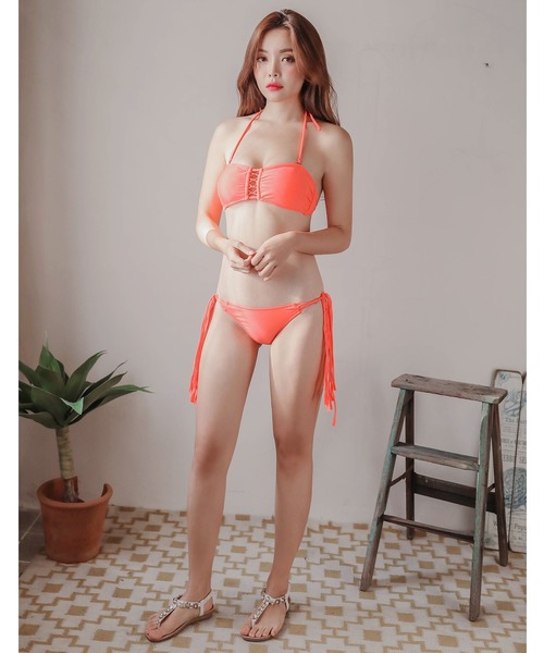 無地シンプルバンドゥビキニ 水着2点セット（水着）｜Lace