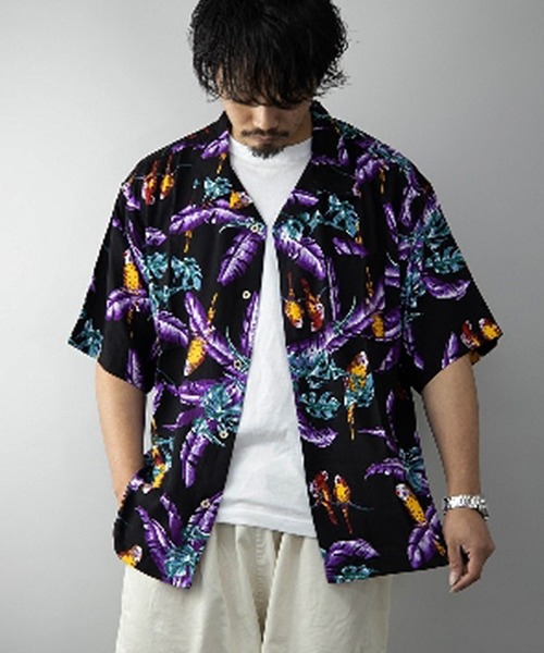 STYLEBLOCK（スタイルブロック）の「レーヨンオープンカラービッグアロハシャツ（シャツ/ブラウス・メンズ・ブルー/ブラック系その他2/ホワイト系その他/ブラック系その他3/ホワイト/ブラック/ブラック系その他/ネイビー/ホワイト系その他2/イエロー・L/M/LL）」の7枚目の写真