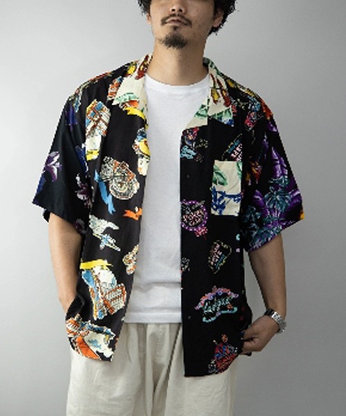 STYLEBLOCK（スタイルブロック）の「レーヨンオープンカラービッグアロハシャツ（シャツ/ブラウス・メンズ・ブルー/ブラック系その他2/ホワイト系その他/ブラック系その他3/ホワイト/ブラック/ブラック系その他/ネイビー/ホワイト系その他2/イエロー・L/M/LL）」の8枚目の写真