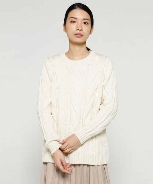 SUNSPEL（サンスペル）の「SUNSPEL / WOMEN’S MERINO BIG CABLE CREW（ニット/セーター・レディース・オフホワイト/ライトブラウン/ネイビー・2）」の4枚目の写真