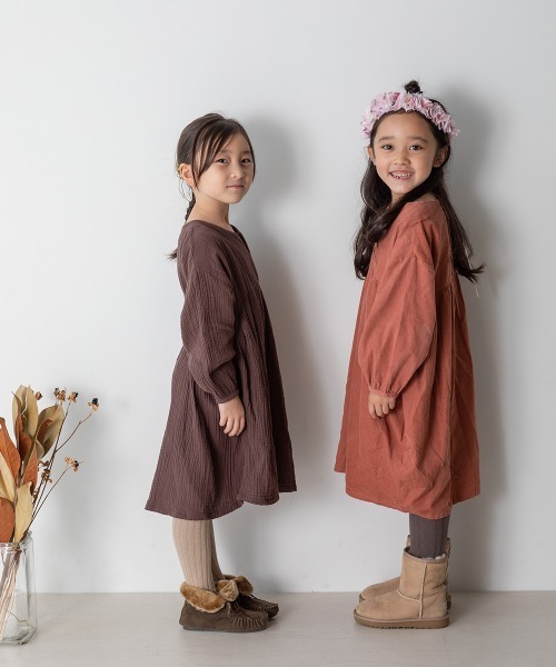 MAKE YOUR DAY（メイクユアデイ）の「ギャザー切替ワンピース■80～140cm（ワンピース・キッズ・ダークグリーン/ベージュ/ダークブラウン/ブラウン/サーモンピンク/ピンク・140/90/120/80/130/100/110）」の18枚目の写真