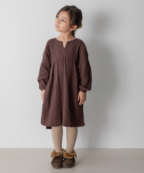 MAKE YOUR DAY（メイクユアデイ）の「ギャザー切替ワンピース■80～140cm（ワンピース・キッズ・ダークグリーン/ベージュ/ダークブラウン/ブラウン/サーモンピンク/ピンク・140/90/120/80/130/100/110）」の20枚目の写真