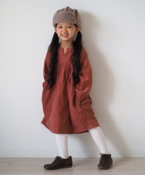 MAKE YOUR DAY（メイクユアデイ）の「ギャザー切替ワンピース■80～140cm（ワンピース・キッズ・ダークグリーン/ベージュ/ダークブラウン/ブラウン/サーモンピンク/ピンク・140/90/120/80/130/100/110）」の8枚目の写真