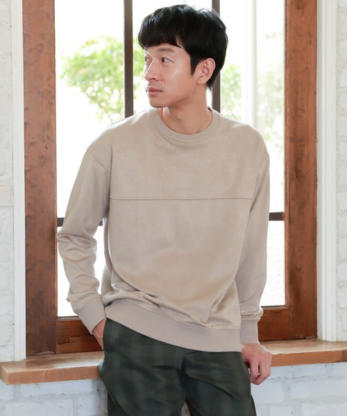 LAKOLE（ラコレ）の「ニュアンススエードプルオーバー / LAKOLE（スウェット・メンズ・オリーブ/サックスブルー/ピンク/ライトグレー/アクア/サンドグレー/ライトグリーン/イエロー・SMALL/MEDIUM/LARGE/X-LARGE）」の3枚目の写真