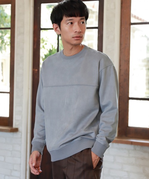 LAKOLE（ラコレ）の「ニュアンススエードプルオーバー / LAKOLE（スウェット・メンズ・オリーブ/サックスブルー/ピンク/ライトグレー/アクア/サンドグレー/ライトグリーン/イエロー・SMALL/MEDIUM/LARGE/X-LARGE）」の5枚目の写真