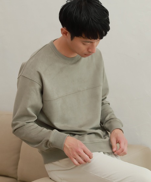 LAKOLE（ラコレ）の「ニュアンススエードプルオーバー / LAKOLE（スウェット・メンズ・オリーブ/サックスブルー/ピンク/ライトグレー/アクア/サンドグレー/ライトグリーン/イエロー・SMALL/MEDIUM/LARGE/X-LARGE）」の4枚目の写真