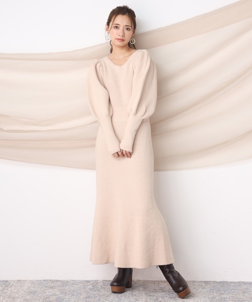 one after another NICE CLAUP(ワンアフターアナザーナイスクラップ)の「レディニットワンピース(ワンピース・レディース・ブラウン/オフホワイト/ピンク・FREE)」の14枚目の写真