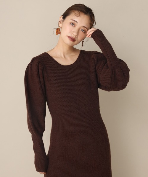 one after another NICE CLAUP(ワンアフターアナザーナイスクラップ)の「レディニットワンピース(ワンピース・レディース・ブラウン/オフホワイト/ピンク・FREE)」の9枚目の写真