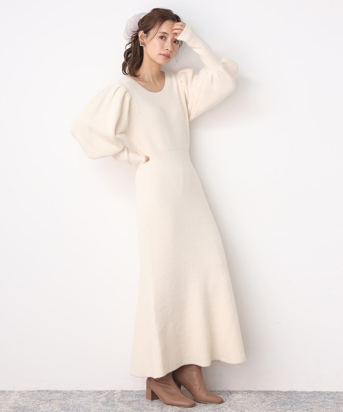 one after another NICE CLAUP(ワンアフターアナザーナイスクラップ)の「レディニットワンピース(ワンピース・レディース・ブラウン/オフホワイト/ピンク・FREE)」の6枚目の写真