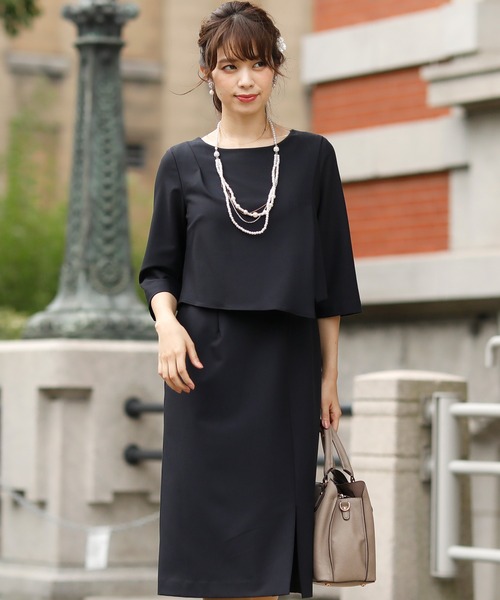 セール 結婚式ワンピースドレスミニ丈と七分袖ケープ風大きいサイズフォーマル ドレス Pourvous プールヴー のファッション通販 Zozotown