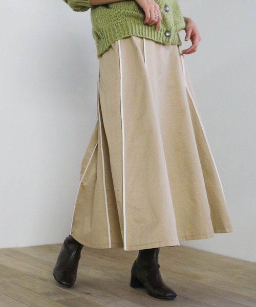 select MOCA(セレクトモカ)の「2021 SS ウェザークロスパイピングデザインスカート(スカート・レディース・カーキ/ブルー/ベージュ・FREE)」の2枚目の写真