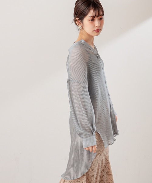 natural couture(ナチュラルクチュール)の「シアープリーツシャツチュニック(シャツ/ブラウス・レディース・アイボリー/グレー/ピンク・FREE)」の10枚目の写真