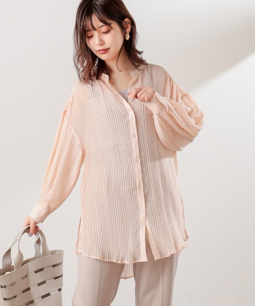 natural couture(ナチュラルクチュール)の「シアープリーツシャツチュニック(シャツ/ブラウス・レディース・アイボリー/グレー/ピンク・FREE)」の14枚目の写真