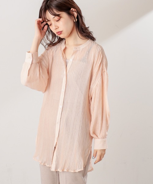 natural couture(ナチュラルクチュール)の「シアープリーツシャツチュニック(シャツ/ブラウス・レディース・アイボリー/グレー/ピンク・FREE)」の12枚目の写真