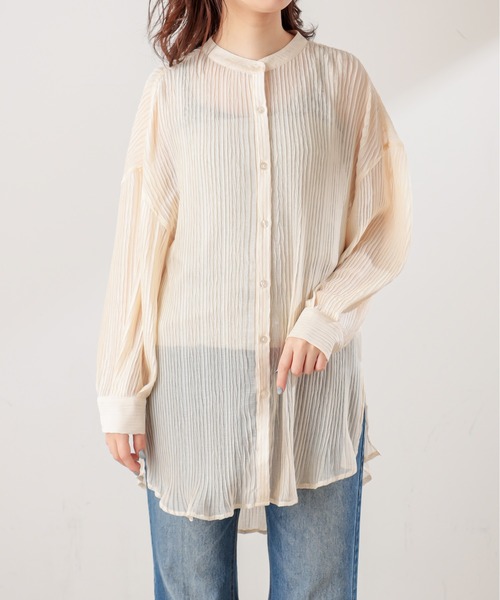 natural couture(ナチュラルクチュール)の「シアープリーツシャツチュニック(シャツ/ブラウス・レディース・アイボリー/グレー/ピンク・FREE)」の16枚目の写真