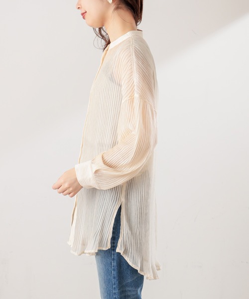 natural couture(ナチュラルクチュール)の「シアープリーツシャツチュニック(シャツ/ブラウス・レディース・アイボリー/グレー/ピンク・FREE)」の17枚目の写真