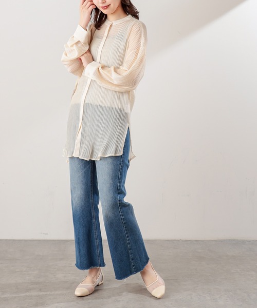 natural couture(ナチュラルクチュール)の「シアープリーツシャツチュニック(シャツ/ブラウス・レディース・アイボリー/グレー/ピンク・FREE)」の7枚目の写真